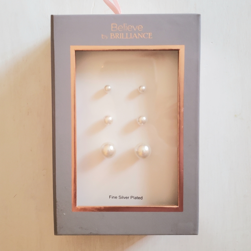 2/$8 Simulated Pearl Earrings Pierced Silver Plated